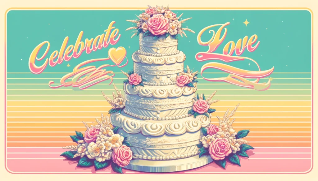 retro style white wedding cake with pink flowers