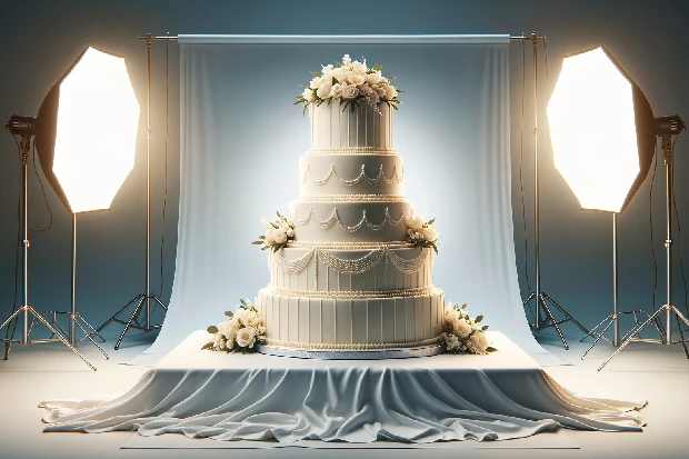 wedding cake being at a photoshoot